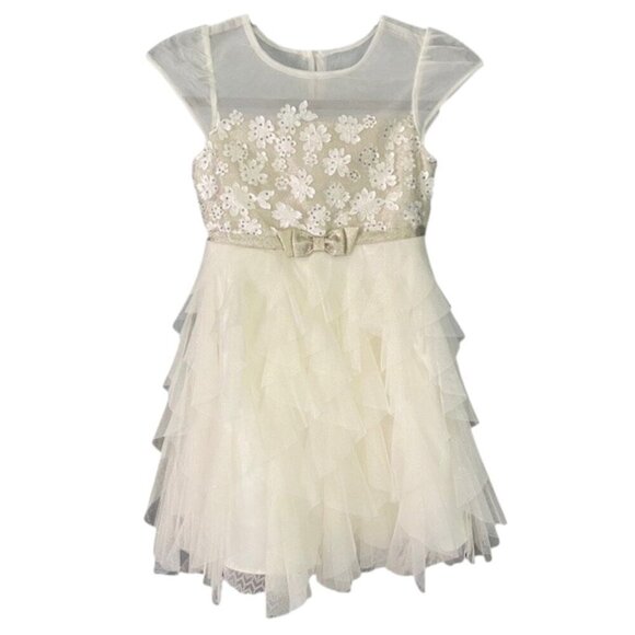Jona Michelle Girls Special Occasion Dress Ivory Golden Sequin Floral Sz 7 NWOT - Picture 2 of 12